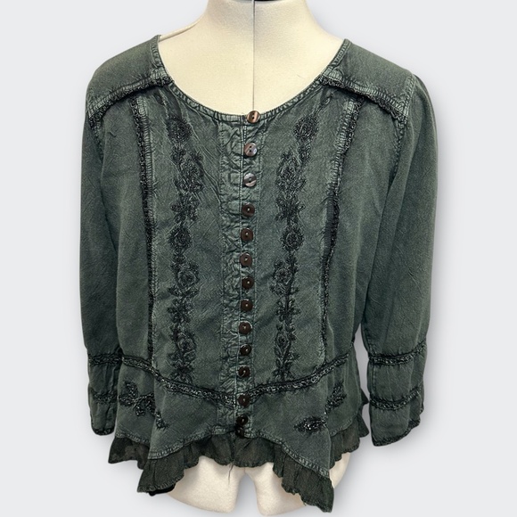 Romantic ROAMANS Forest Green Top 16W | Boho Gypsy Embroidered Revival Y2K Retro - Picture 5 of 10